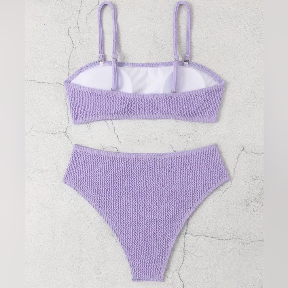 Purple Rib Knit Bandeau High Waist Bikini Set - Picture 2 of 6